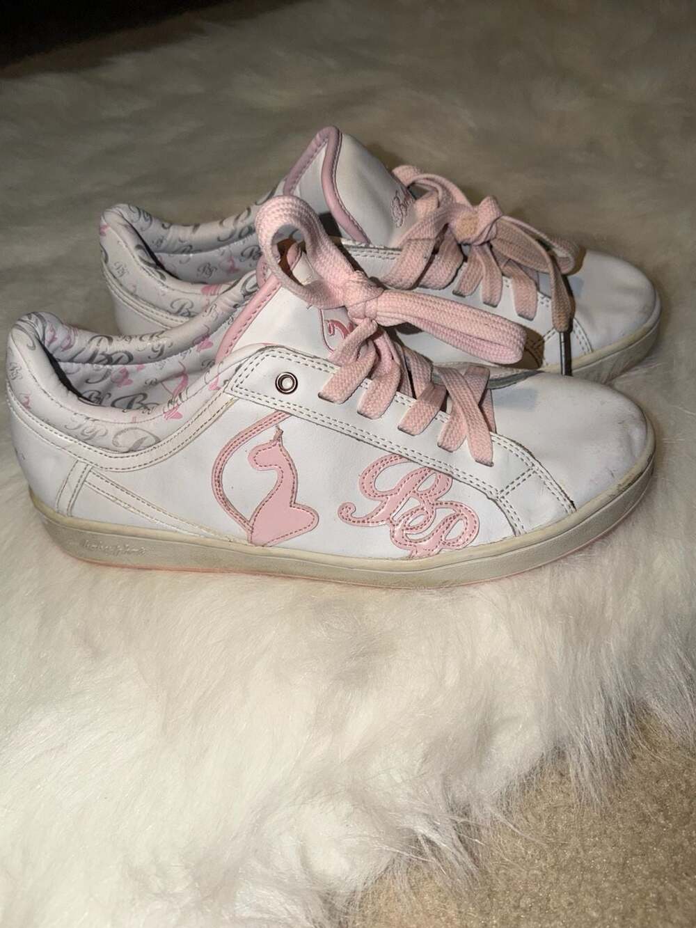2000s Baby Phat Women's Size 11 White and Pink Logo Sneakers